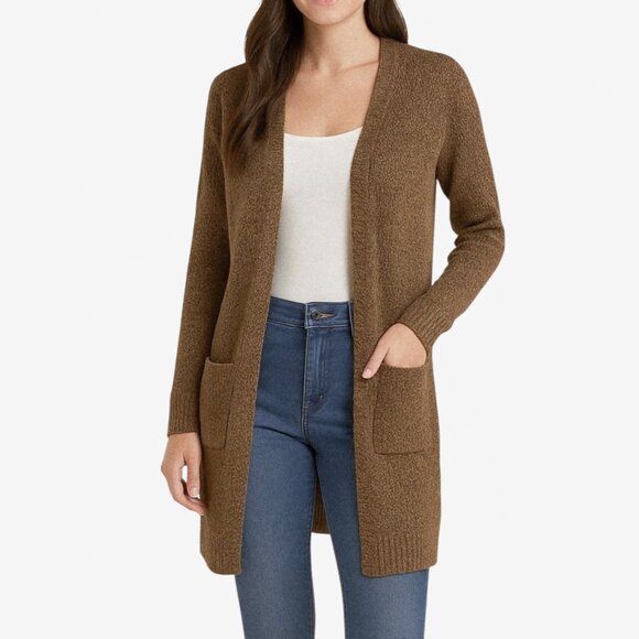 Love Ellie Women's Long Brown Open Front 2 Pocket Long Sleeve Cardigan Size M - Picture 1 of 13